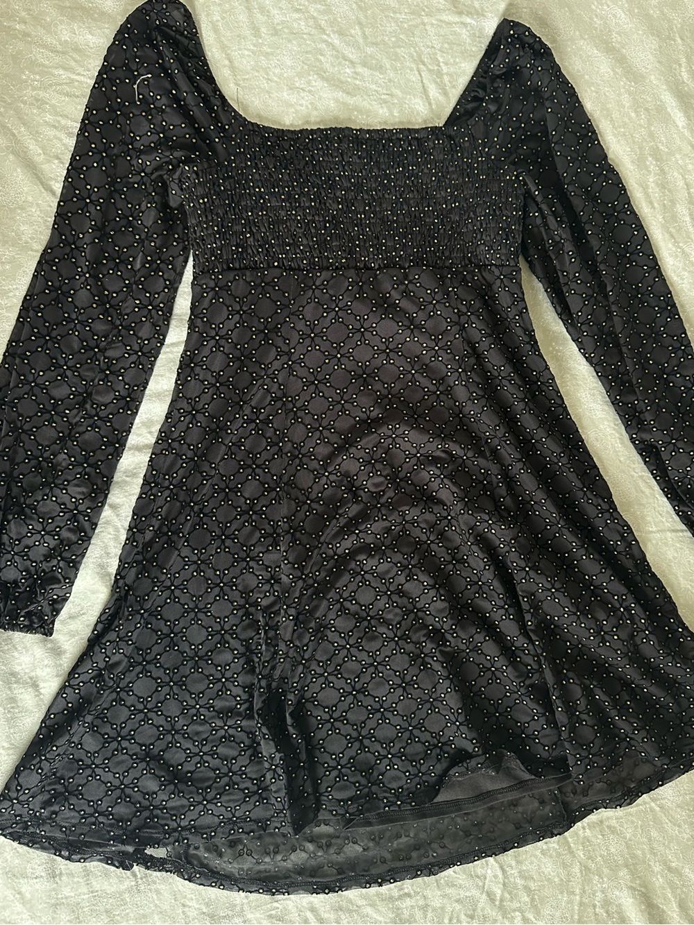 Black Long Sleeve Babydoll Dress Womens Romantic Gothic Whimsigoth Mini Dress